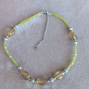 Costume Yellow Beaded Necklace with Silver Accents
